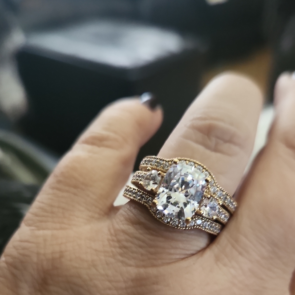 Judith Ripka 3 Ring Wedding Engagement Gold Vermeil CZ Rings 8
